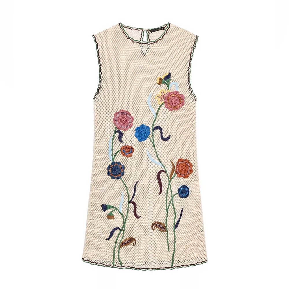 Zara Crochet Dress with Floral Embroidery